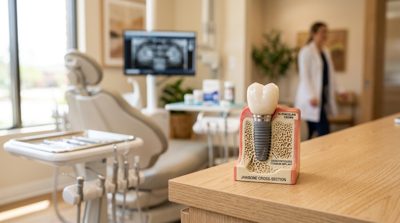 Dental implant with titanium post and porcelain crown